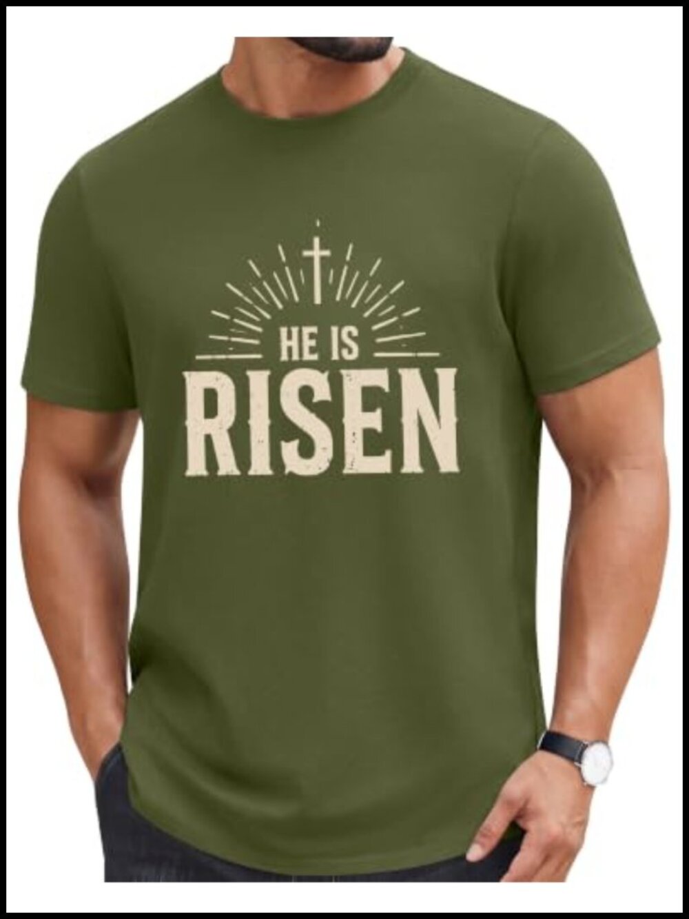 Mens Christian Graphic T Shirt He Is Risen Faith Crew Neck Cotton Tee